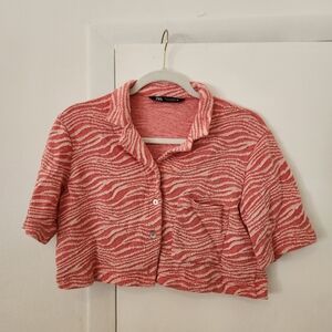 Zara Pink and White Wavy Zebra Pattern Shirt